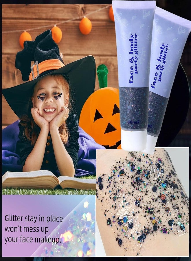 سكاي نيست جل لامع للجسم للهالوين، جل لامع أسود كثيف للوجه والشعر والجسم، طلاء وجه تجميلي مزين بالترتر لحفلات الهالوين، إكسسوارات حفلات الرقص، 50 مل - Image 2